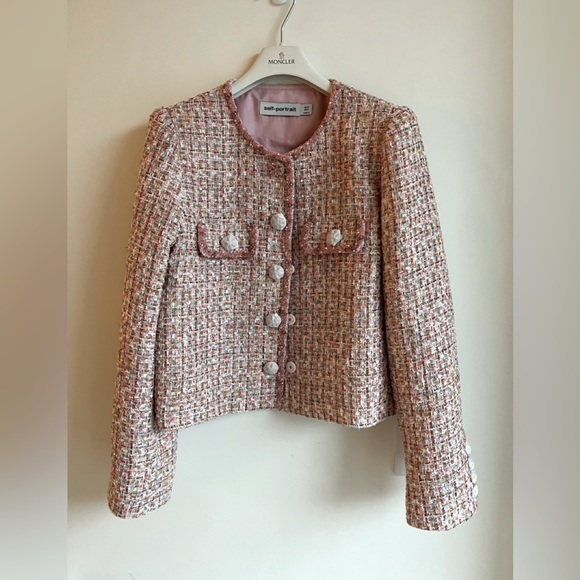 Self Portrait PINK BOUCLE CROP JACKET - Picture 4 of 6